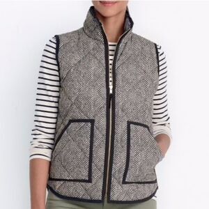 J. Crew Factory Excursion Black Beige Herringbone Quilt Down Puffer Vest M Bo30